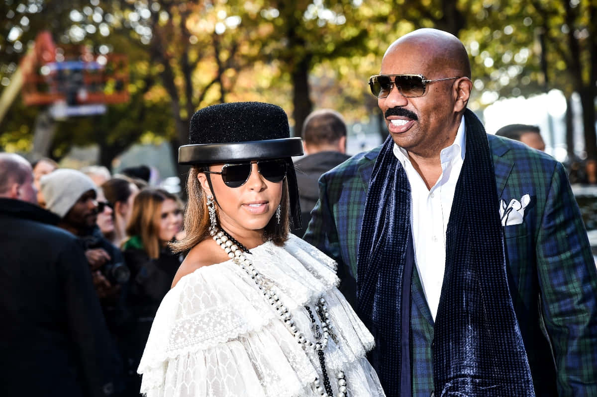 Steve Harvey And Wife In Black And White Wallpaper