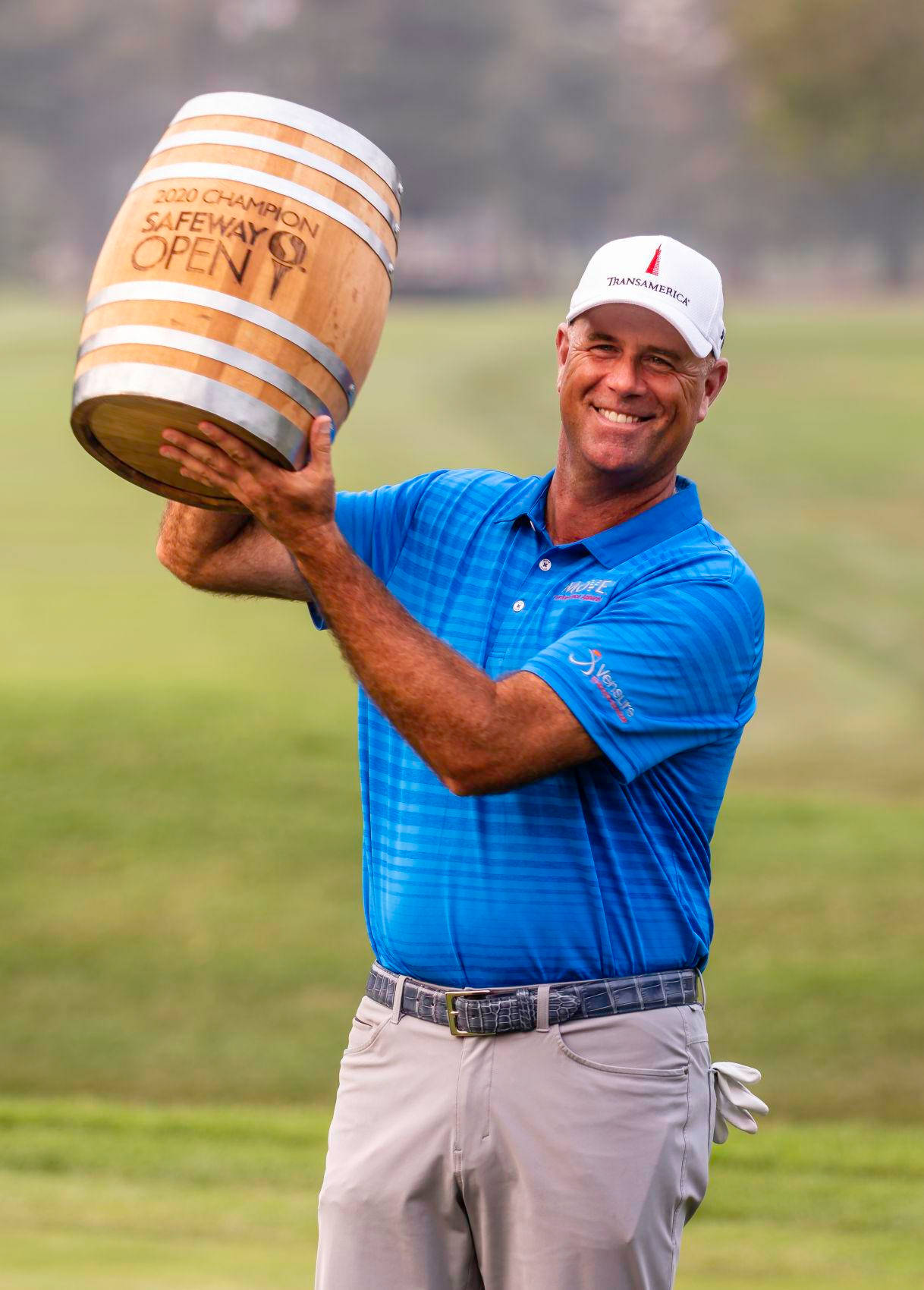 Stewart Cink Triumphantly Hoisting A Championship Barrel Wallpaper