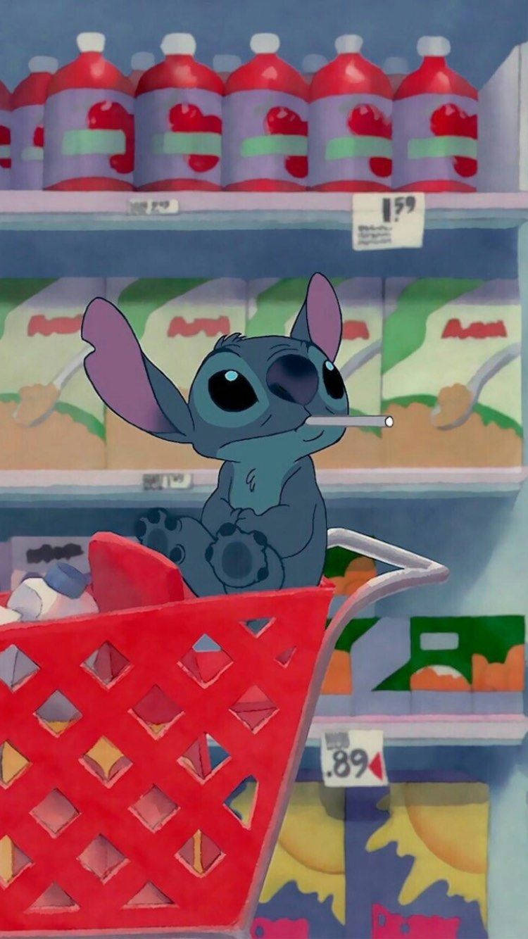 Stitch In Grocery Aesthetic Cartoon Disney Wallpaper