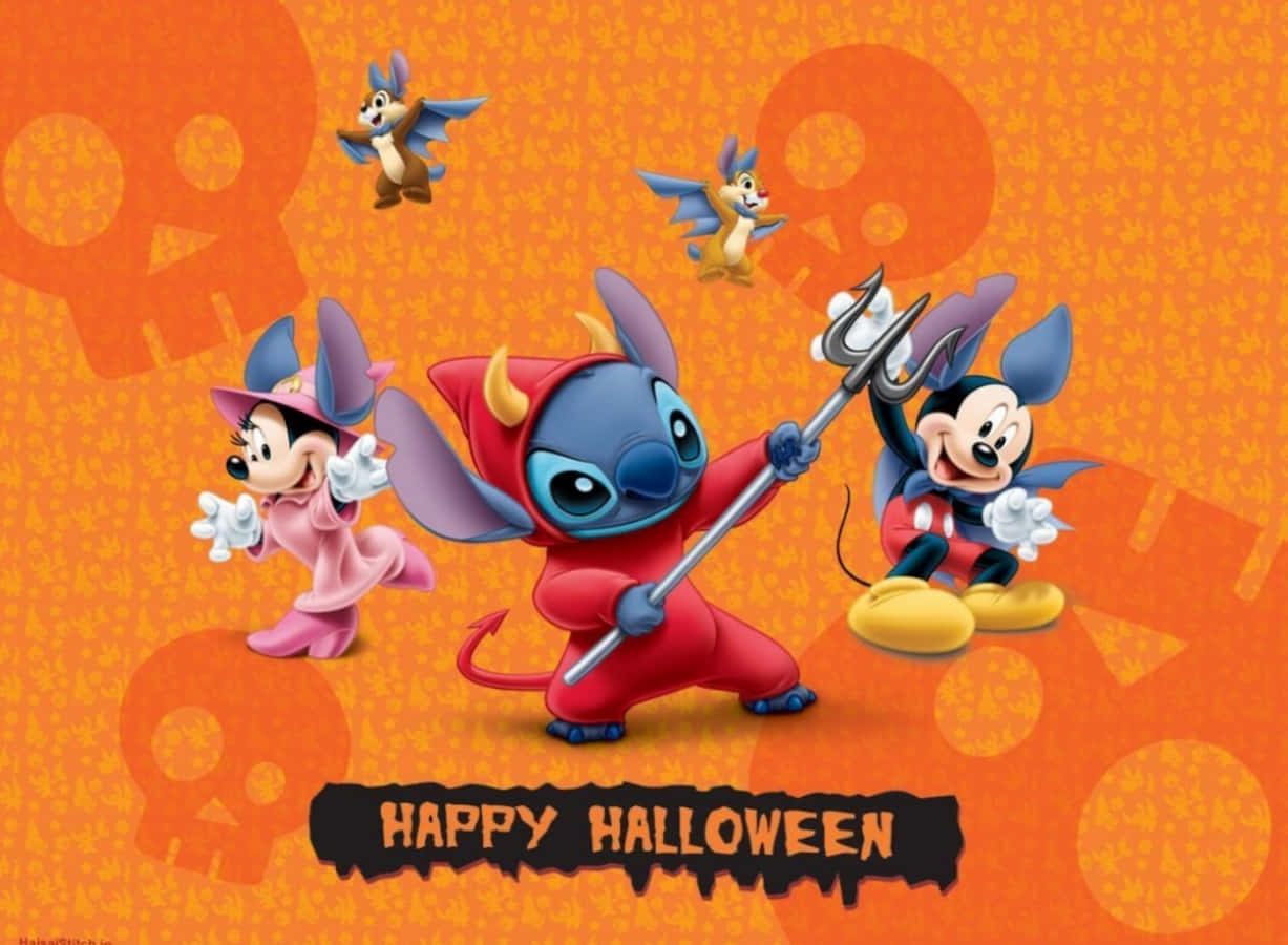 Stitch Mickey And Minnie Halloween Wallpaper