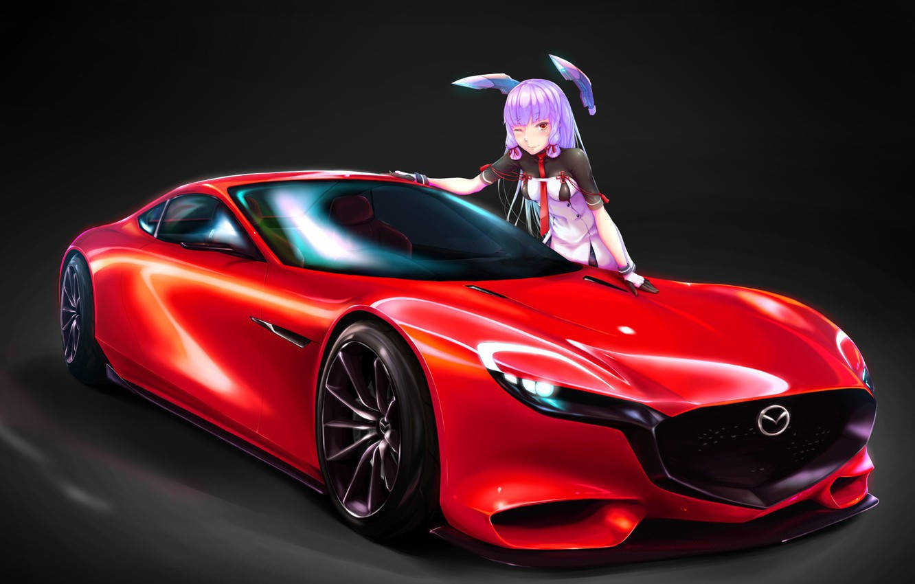 Striking Red Mazda Rx Anime-inspired Car Wallpaper