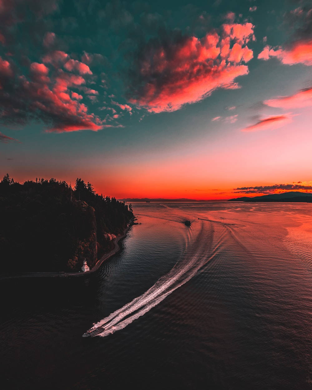 Stunning High-definition Red Ocean Sunset On Phone Screen Wallpaper