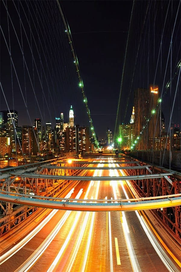 Stunning View Of Brooklyn Bridge Highway Lights On Iphone Hd Wallpaper