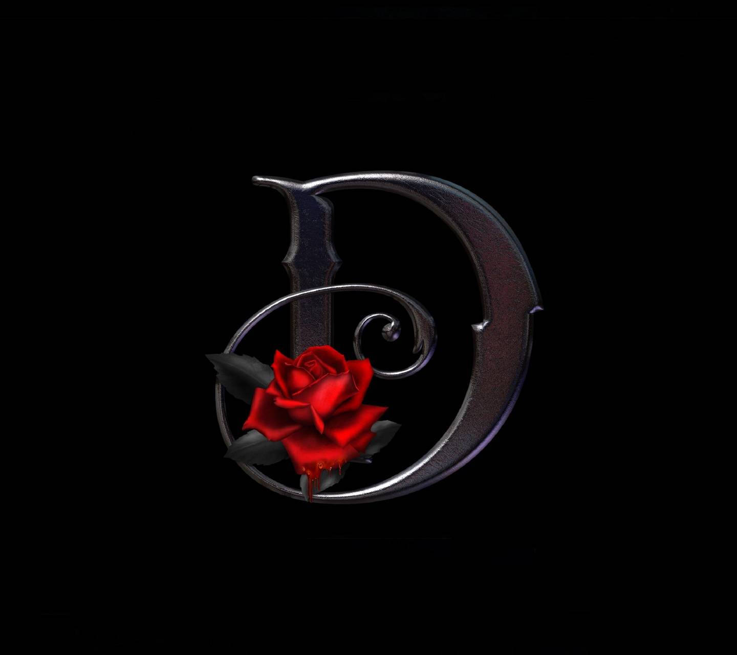 Stylish Metal-like D With Rose Wallpaper