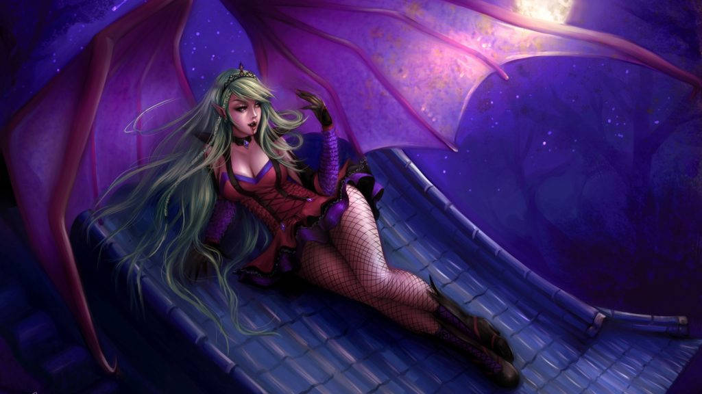 Succubus Bathing In Moonlight Wallpaper