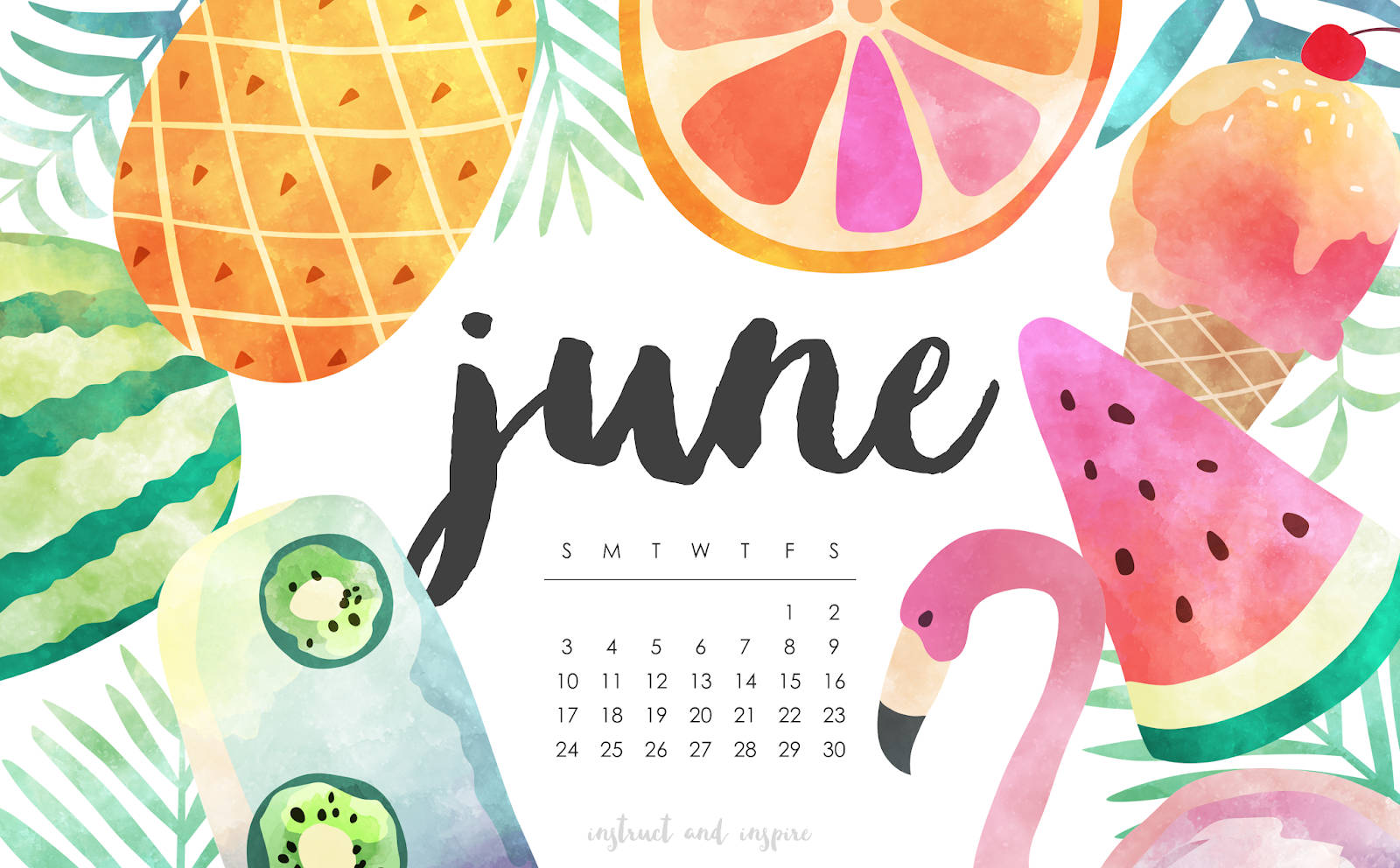 Summer-themed Tropical June Calendar Wallpaper
