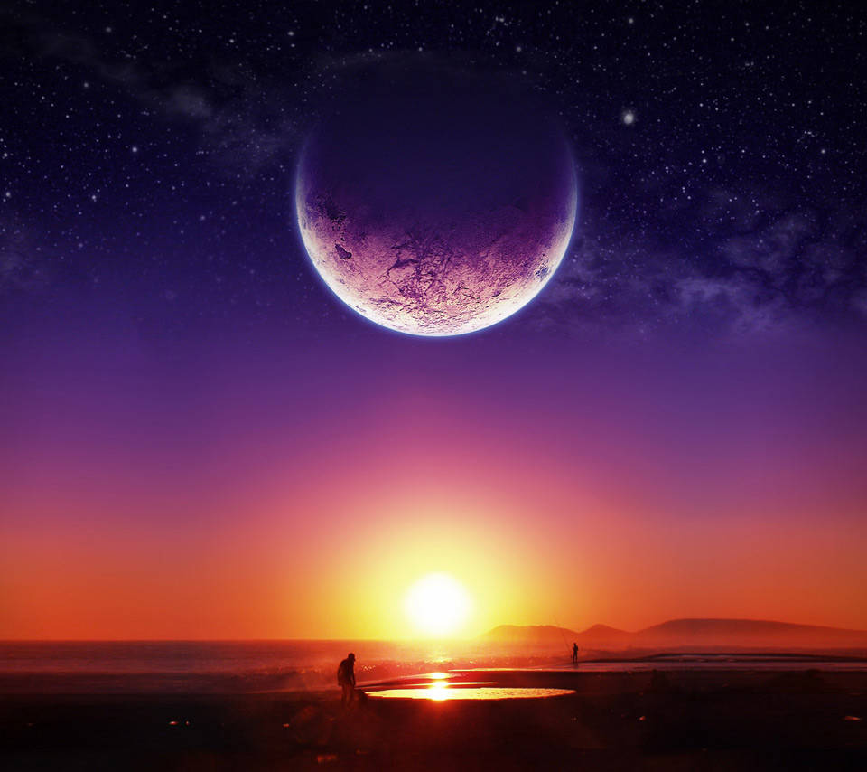 Sun And Moon Purple Red Sky Wallpaper