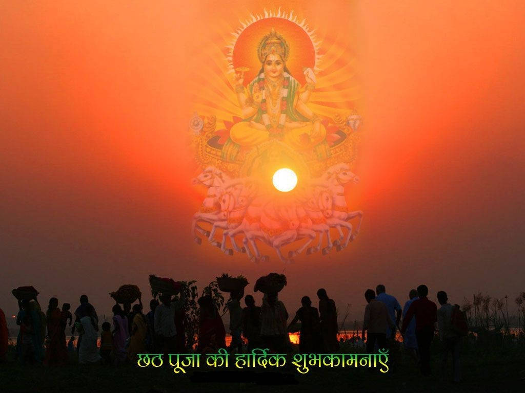 Sun God With Silhouette Chhath Puja Wallpaper