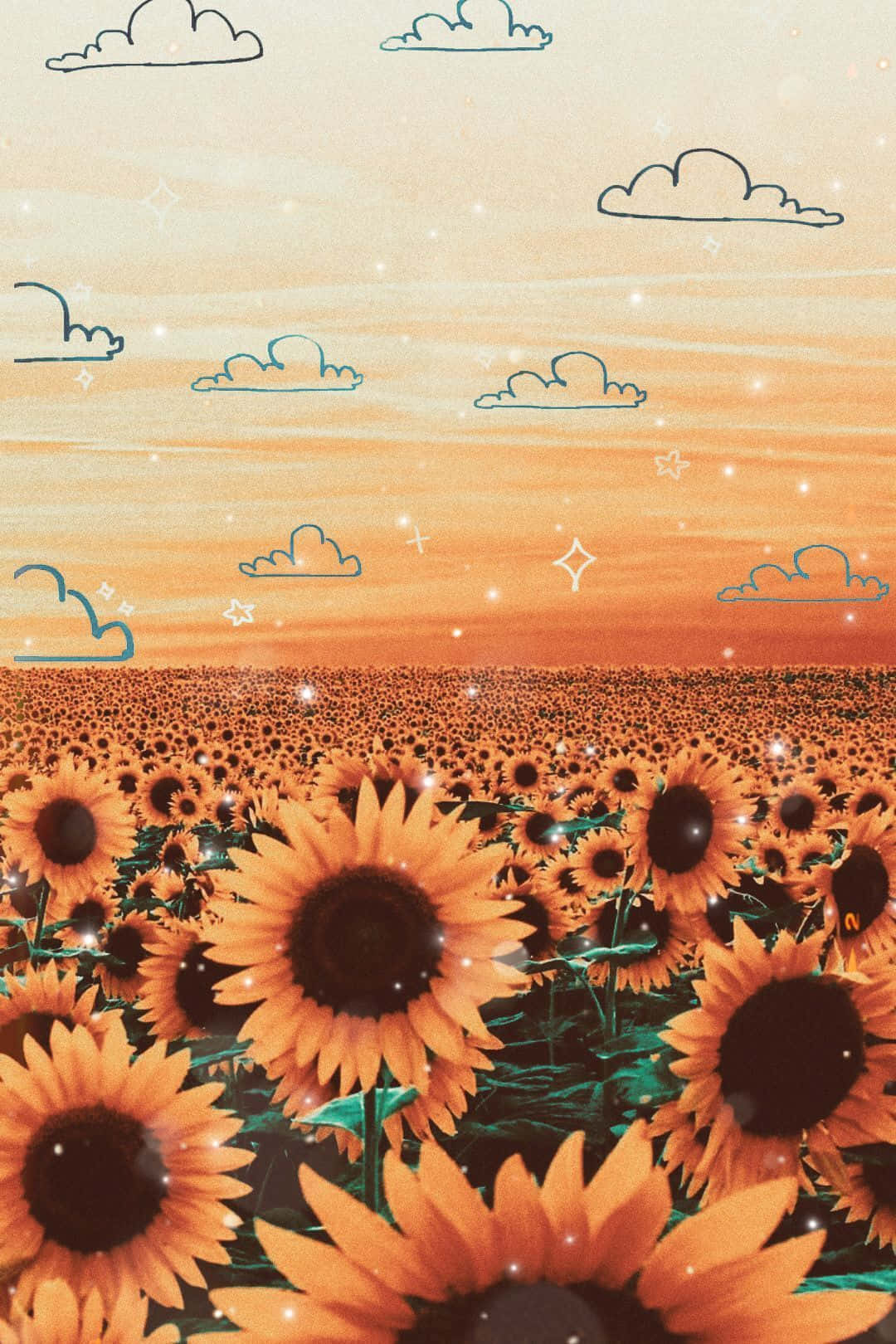Sunflowers In The Sky With Clouds Wallpaper