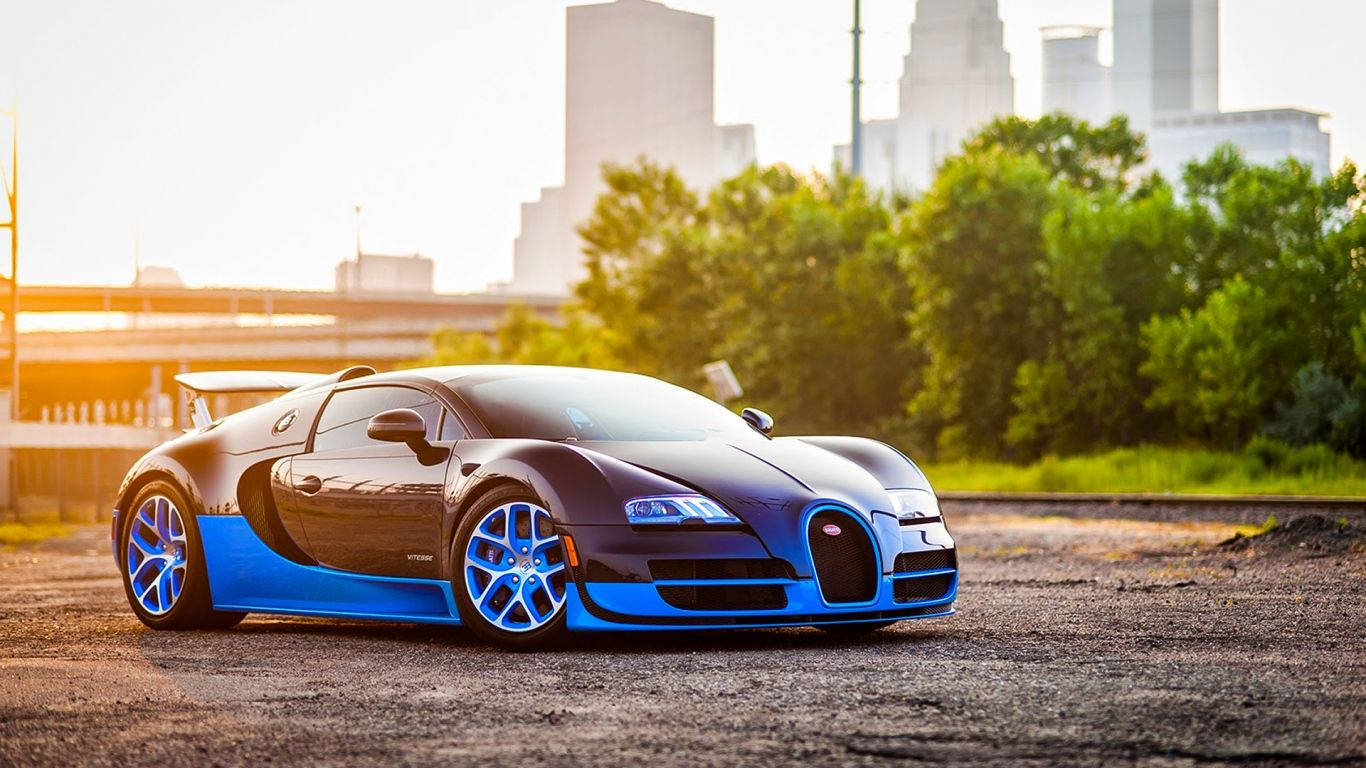 Sunrise With Blue Bugatti Veyron Wallpaper