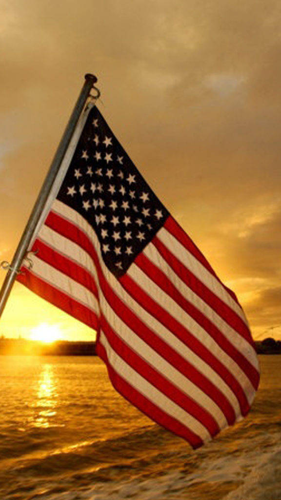 Sunset Ocean American Flag Iphone Wallpaper