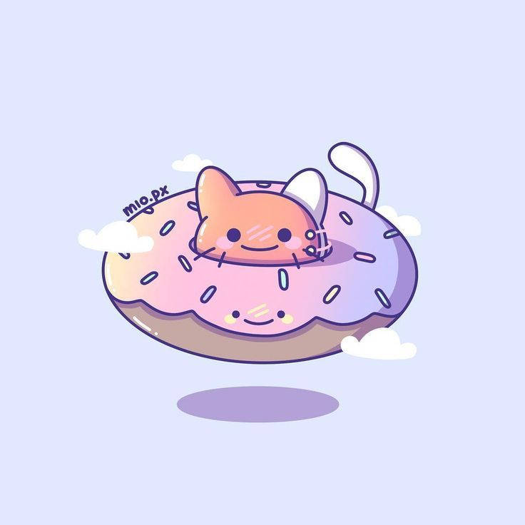 Super Cute Cat In A Kawaii Donut Wallpaper