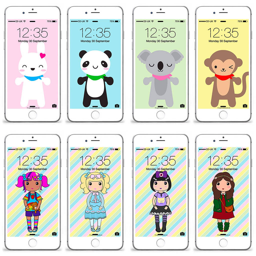 Super Cute Kawaii Characters On Iphone Wallpaper