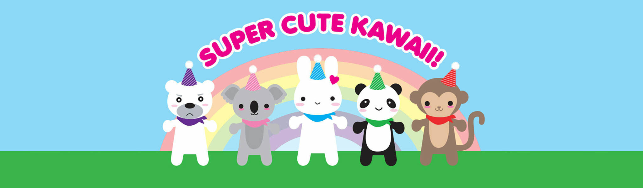 Super Cute Kawaii Characters With Rainbow Wallpaper