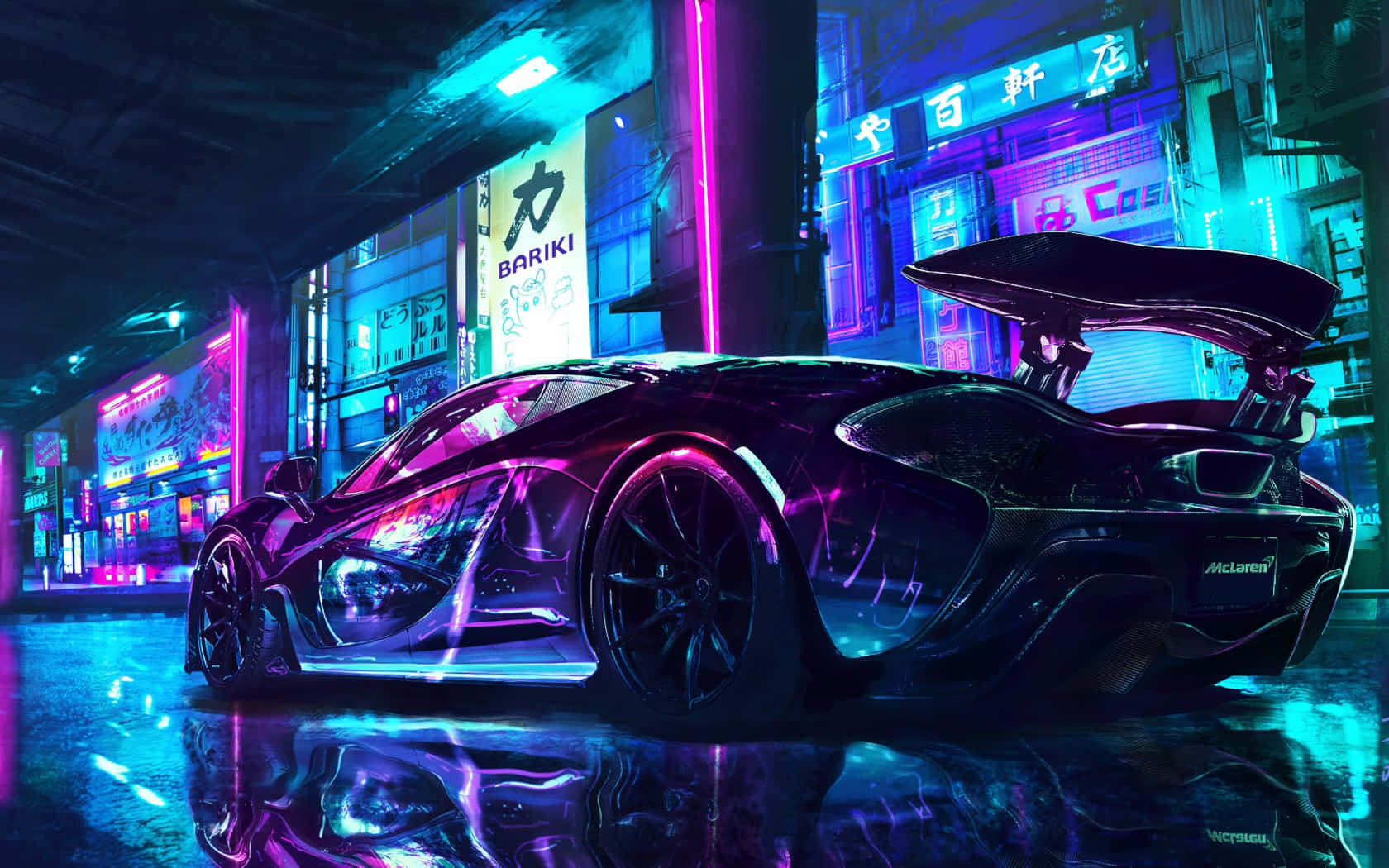 Supercar Neon City Street Wallpaper