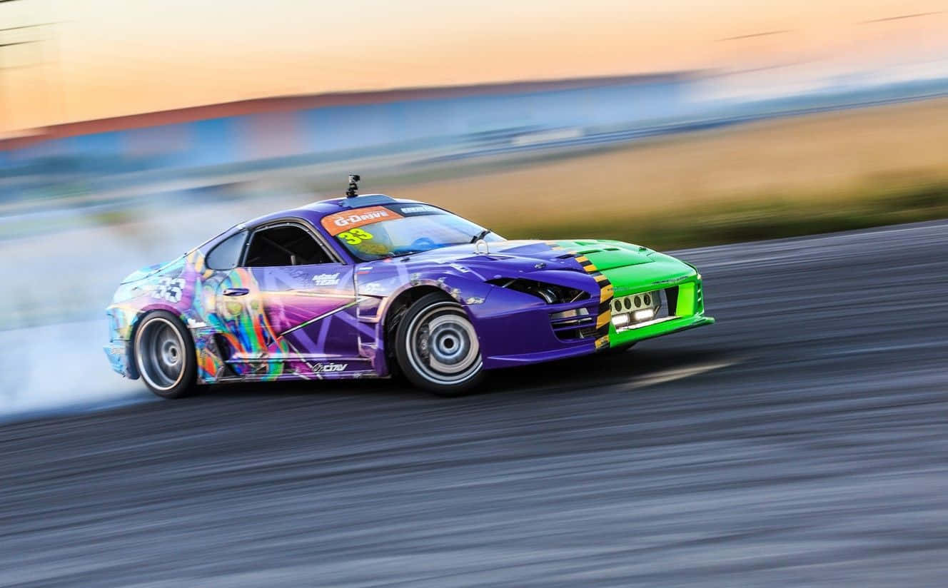 Supra Drift Purple And Green Car Wallpaper