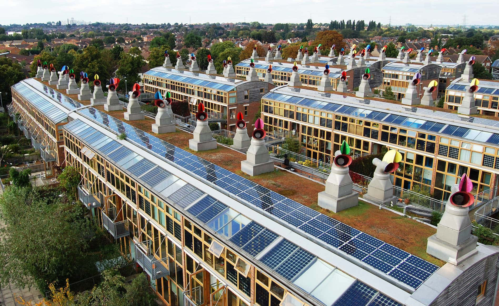 Sustainable Energy At Work - Solar Panels In Beddington Zero Energy Development Wallpaper