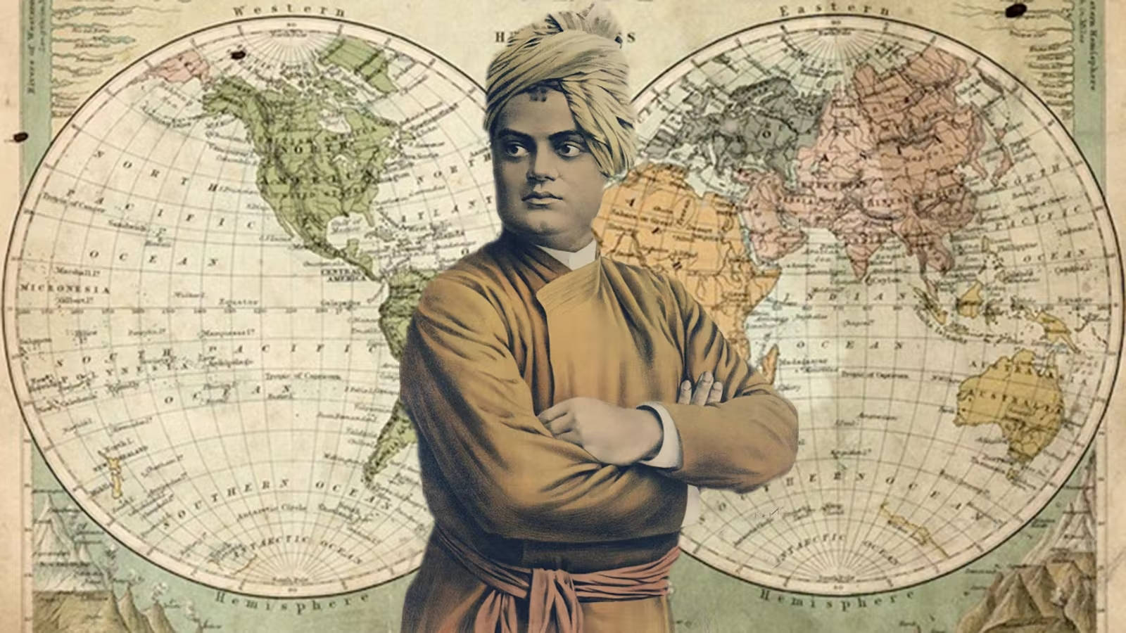 Swami Vivekananda With World Map Wallpaper