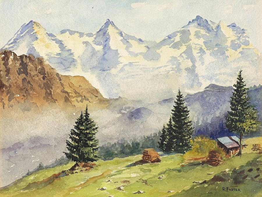 Swiss Alps Painting Wallpaper