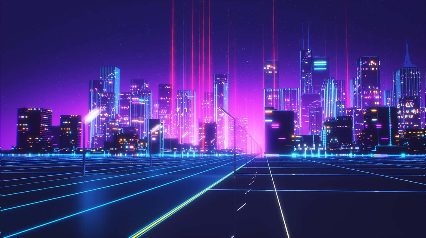 Synthwave City Floor View Wallpaper