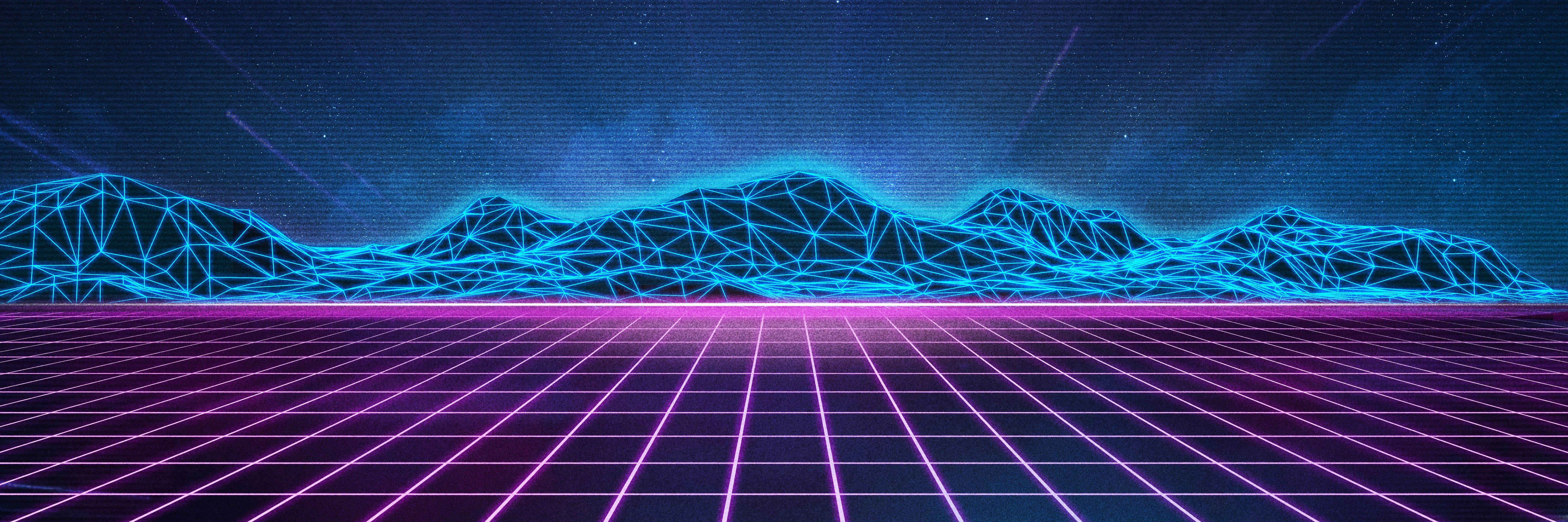 Synthwave Grid Mountains Wallpaper