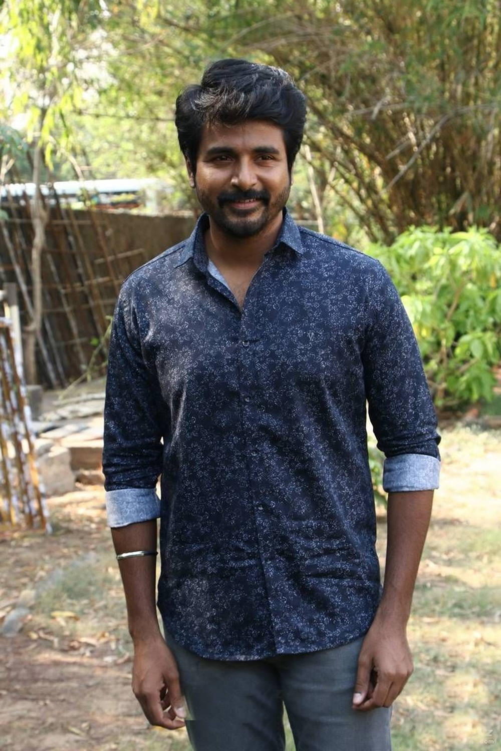 Talented South Indian Actor Sivakarthikeyan In A Stylish Dark Blue Shirt Wallpaper