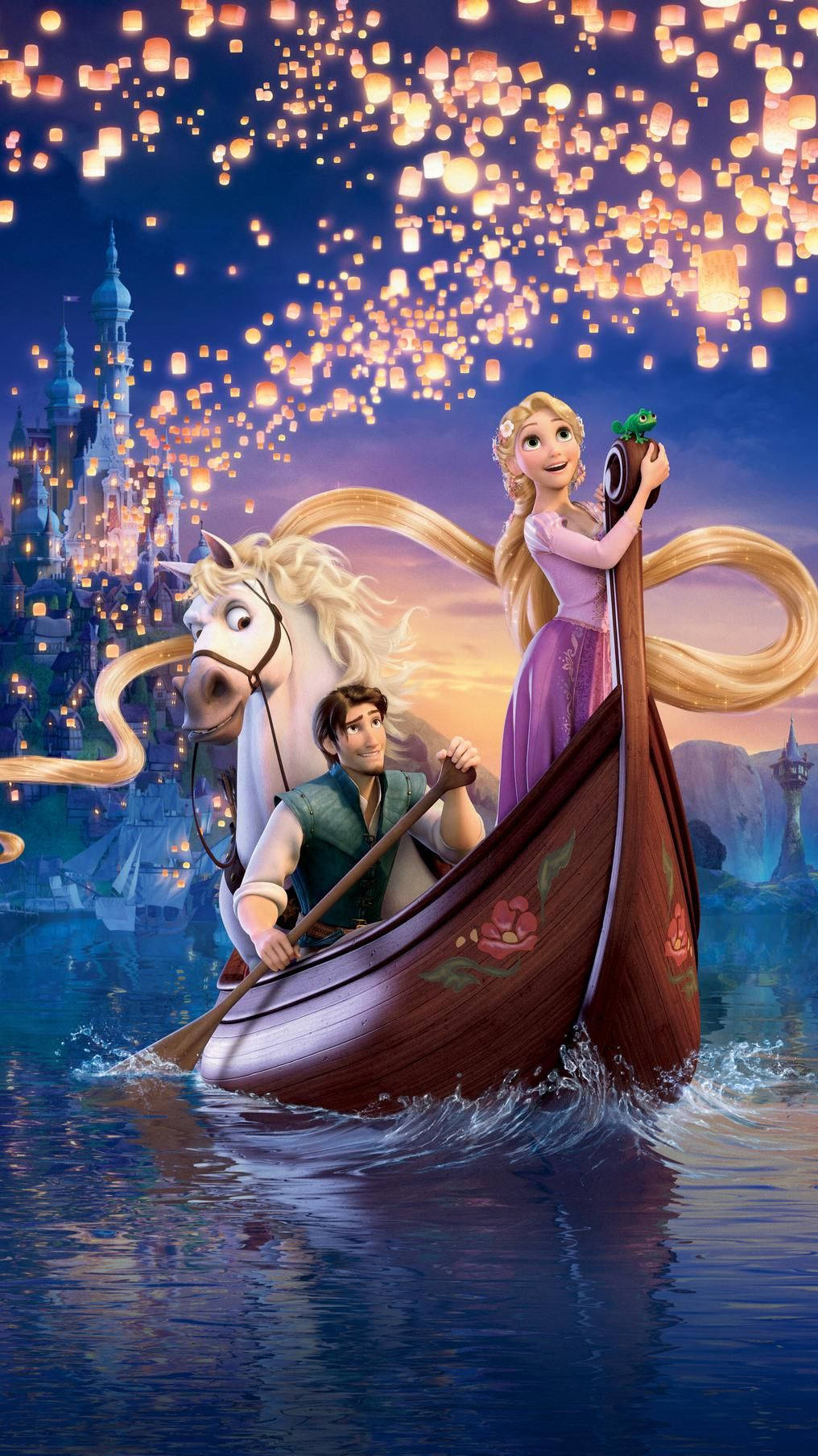Tangled Flynn & Rapunzel Boat Scene Wallpaper