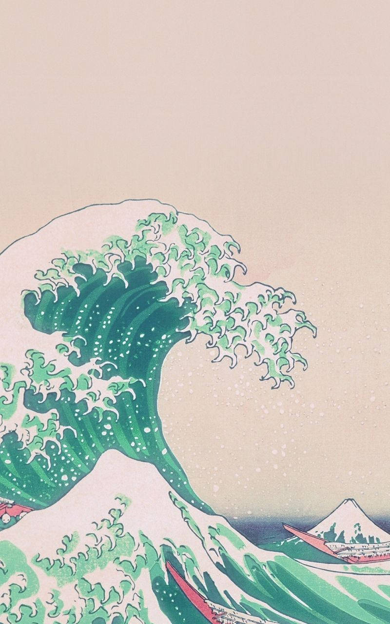 Teal The Great Wave Cute Tablet Wallpaper