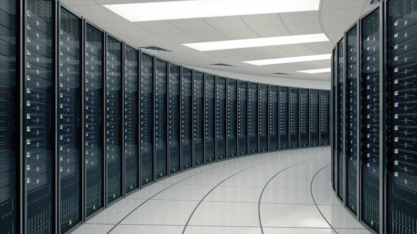 Technological Powerhouse: Inside A Winding Database Center Wallpaper