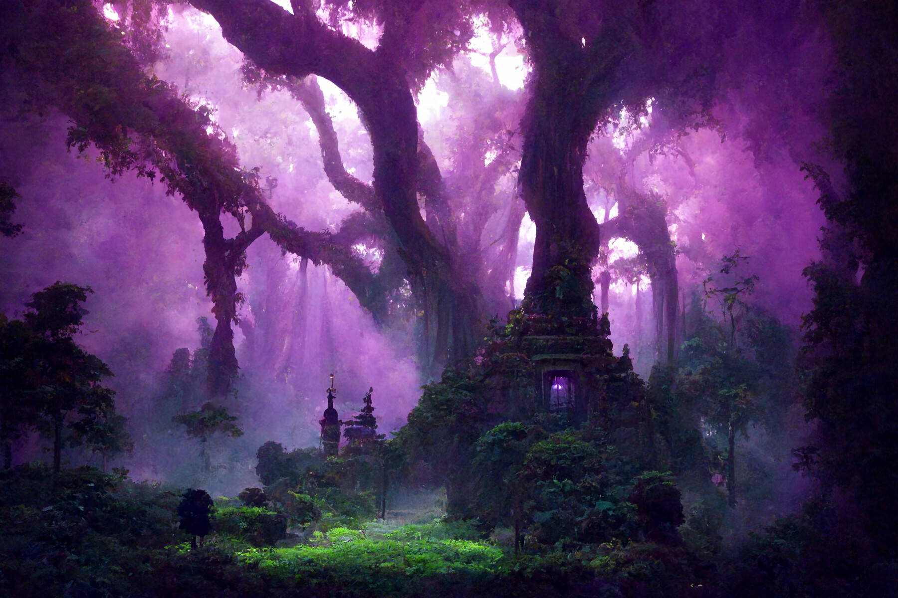 Temple In Mystical Forest Wallpaper