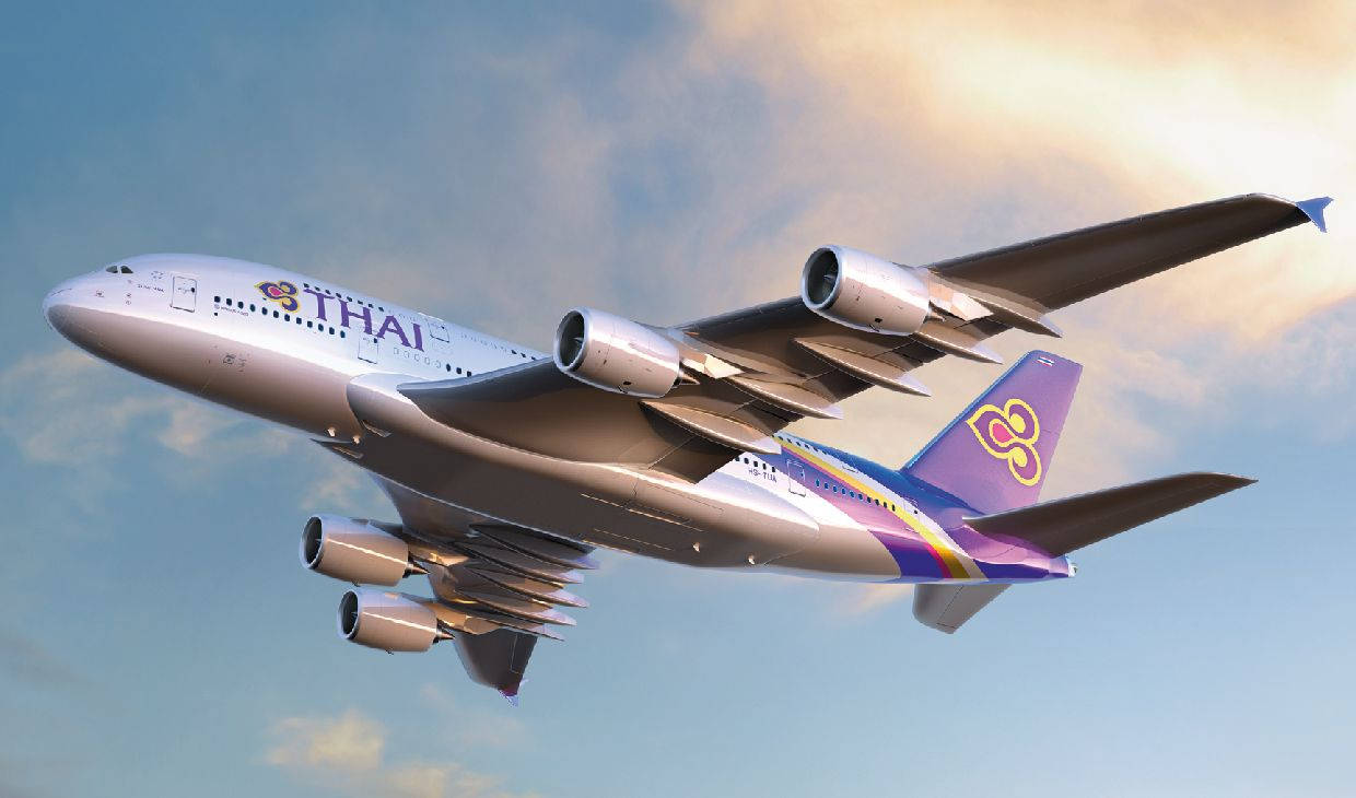 Thai Airways Airplane Under Clouds Wallpaper