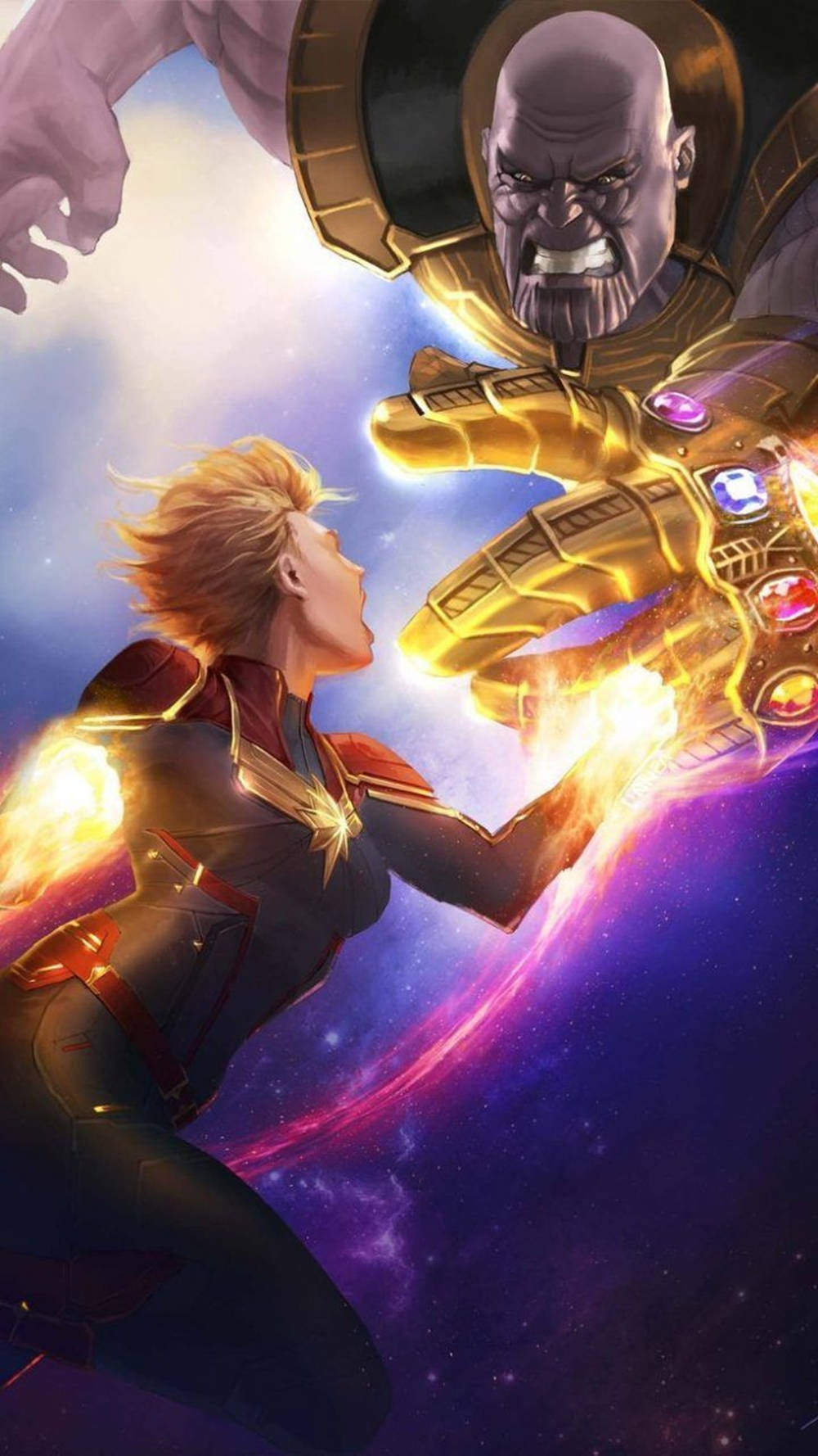Thanos Vs. Captain Marvel Iphone Wallpaper