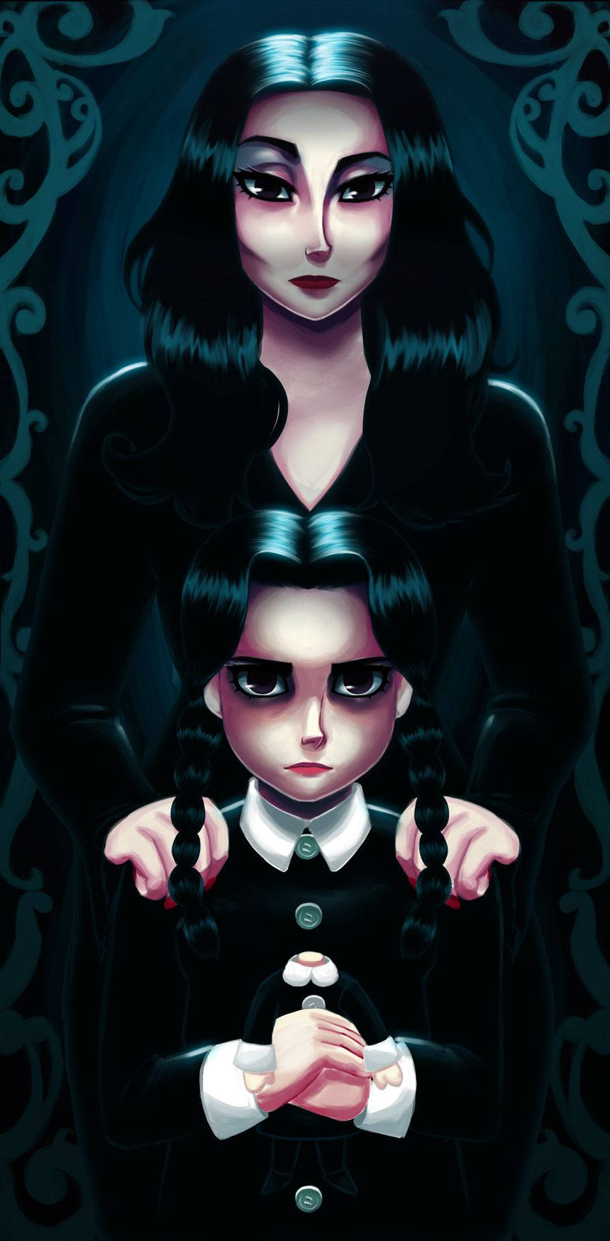 The Addams Family Mother And Daughter Wallpaper
