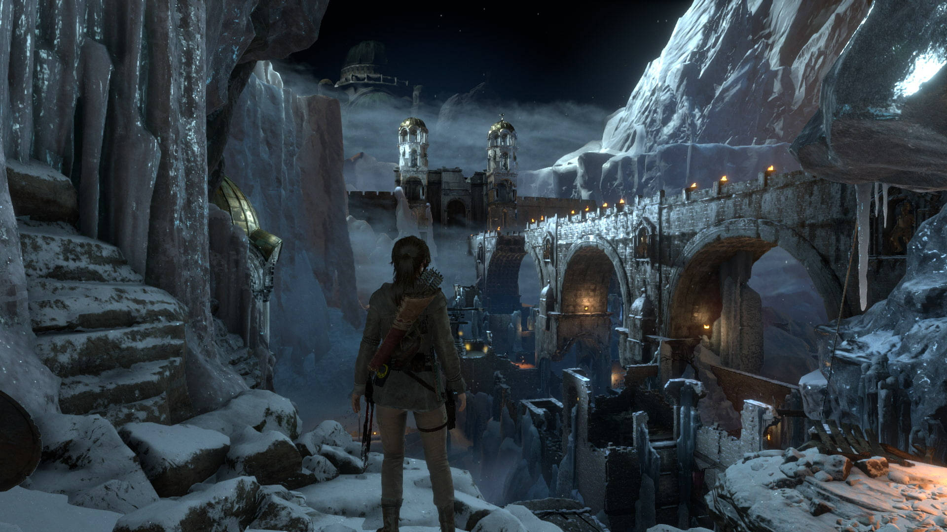 The Adventurous Lara Croft In Frozen Tundra - Rise Of The Tomb Raider Wallpaper