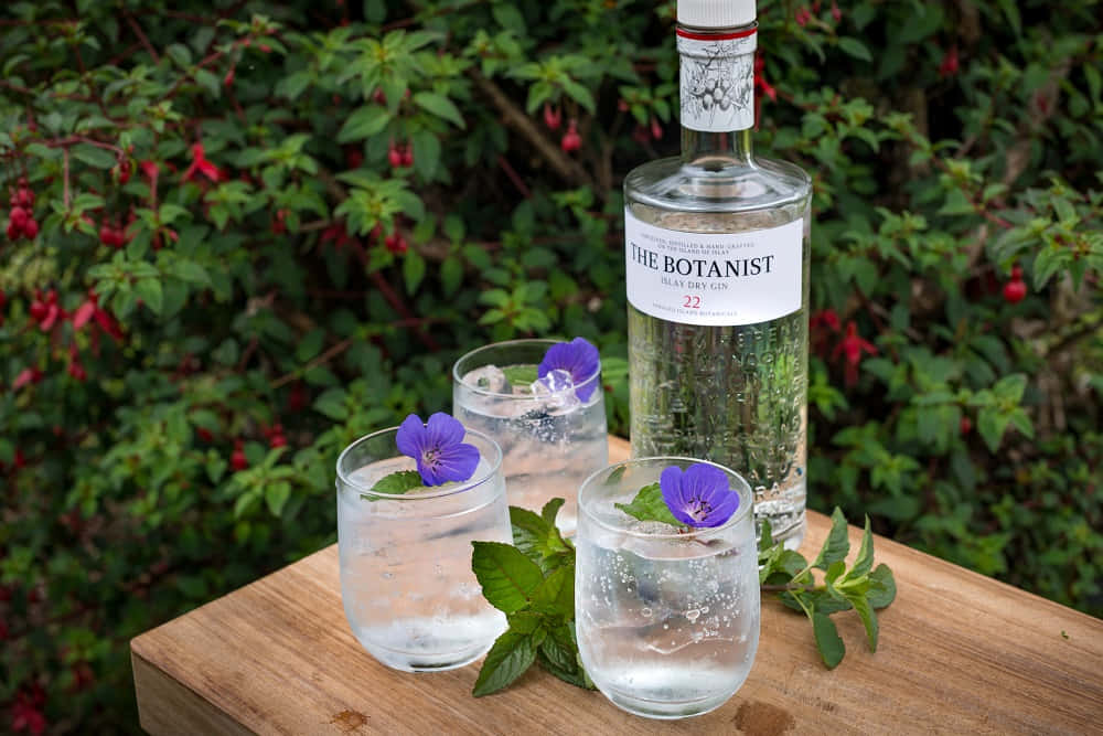 The Botanist Islay Dry Gin Drink Blue Butterfly Pea Flowers Wallpaper