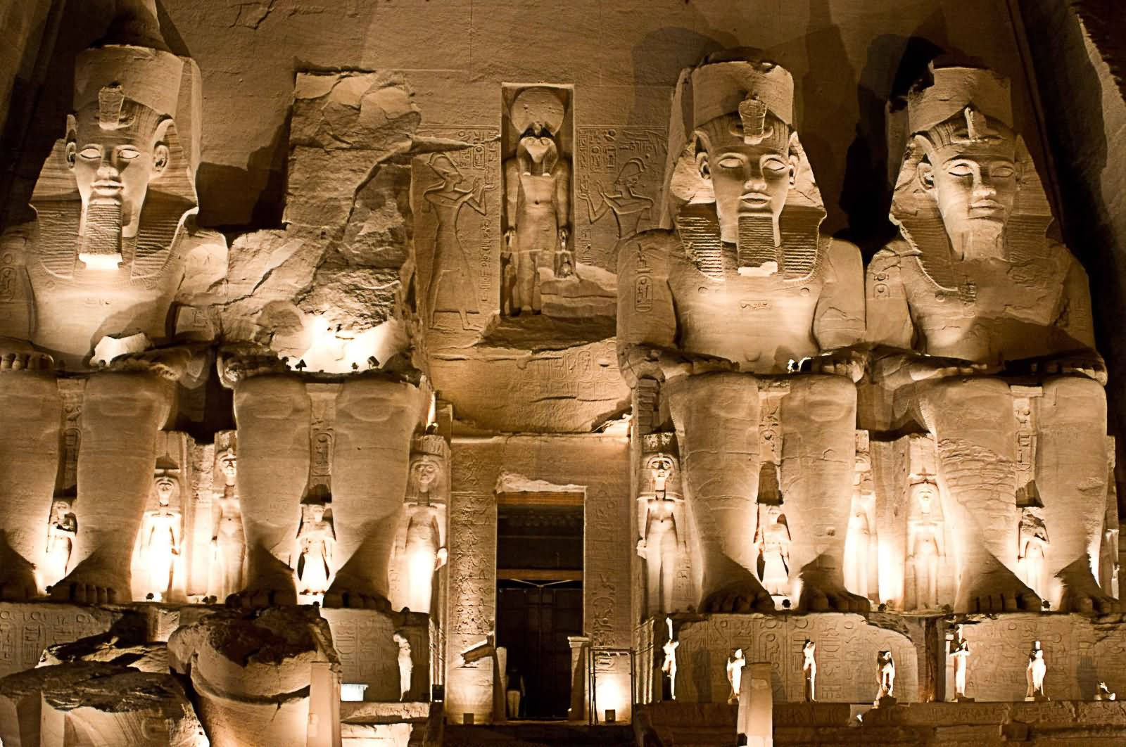 The Façade Of Abu Simbel's Temple At Night Wallpaper