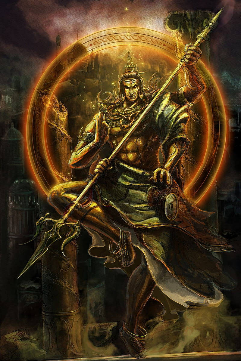 The Fierce Golden Lord Shiva Exhibiting Wrath Wallpaper