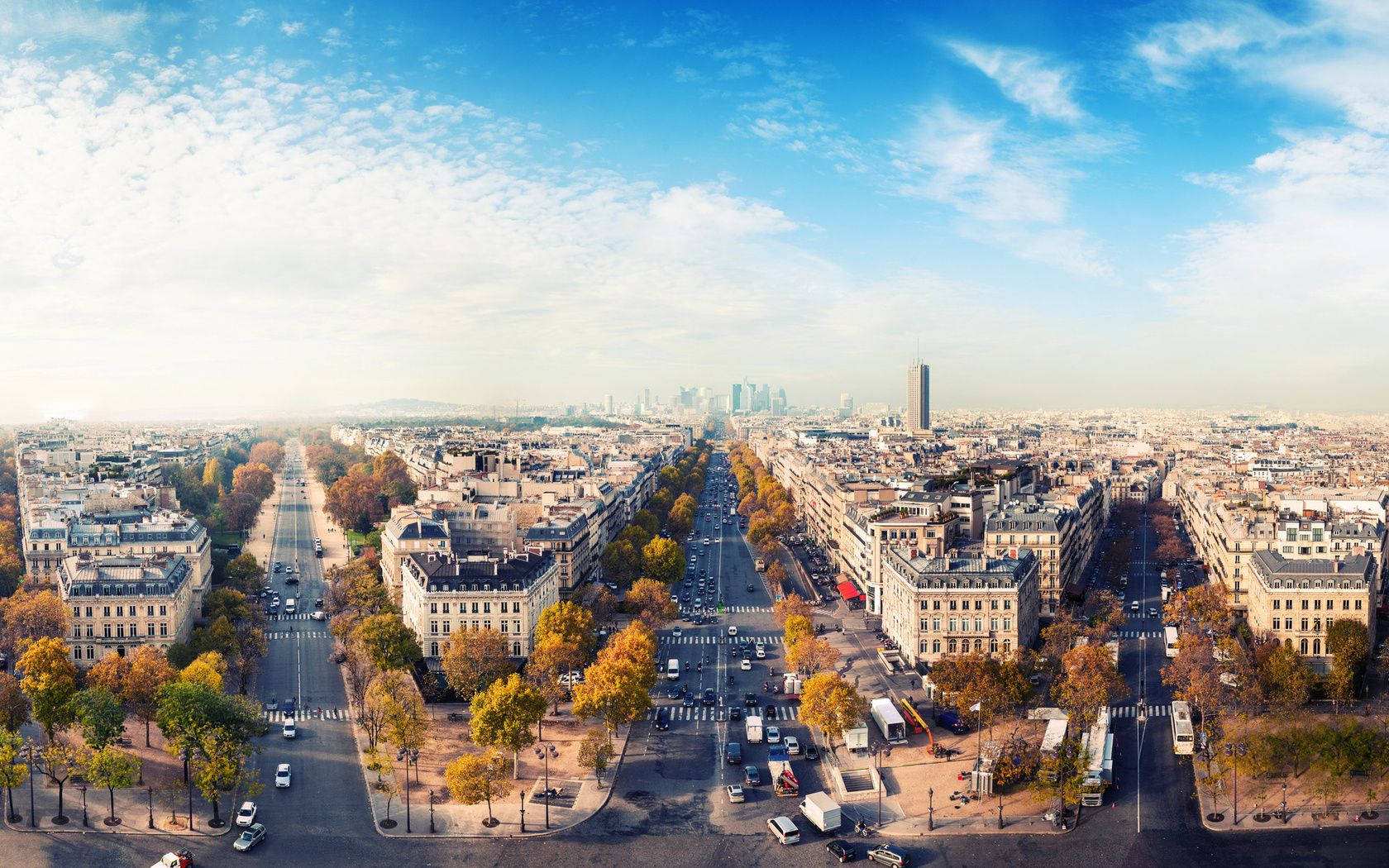 The Iconic Champs-élysées And Arc De Triomphe Seen From Above Wallpaper