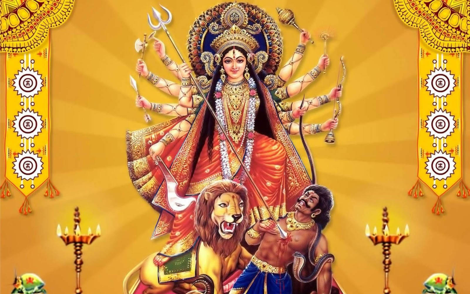 The Killing Of Mahishasura By Durga Devi Wallpaper