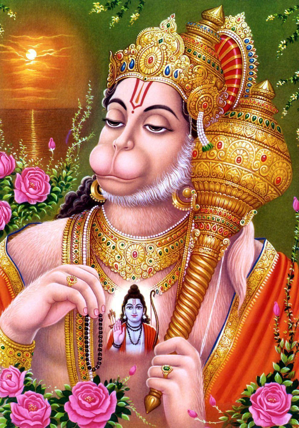 The Pious Power - Bajrang Dal's Hanuman Holding Rama Hd Image Wallpaper