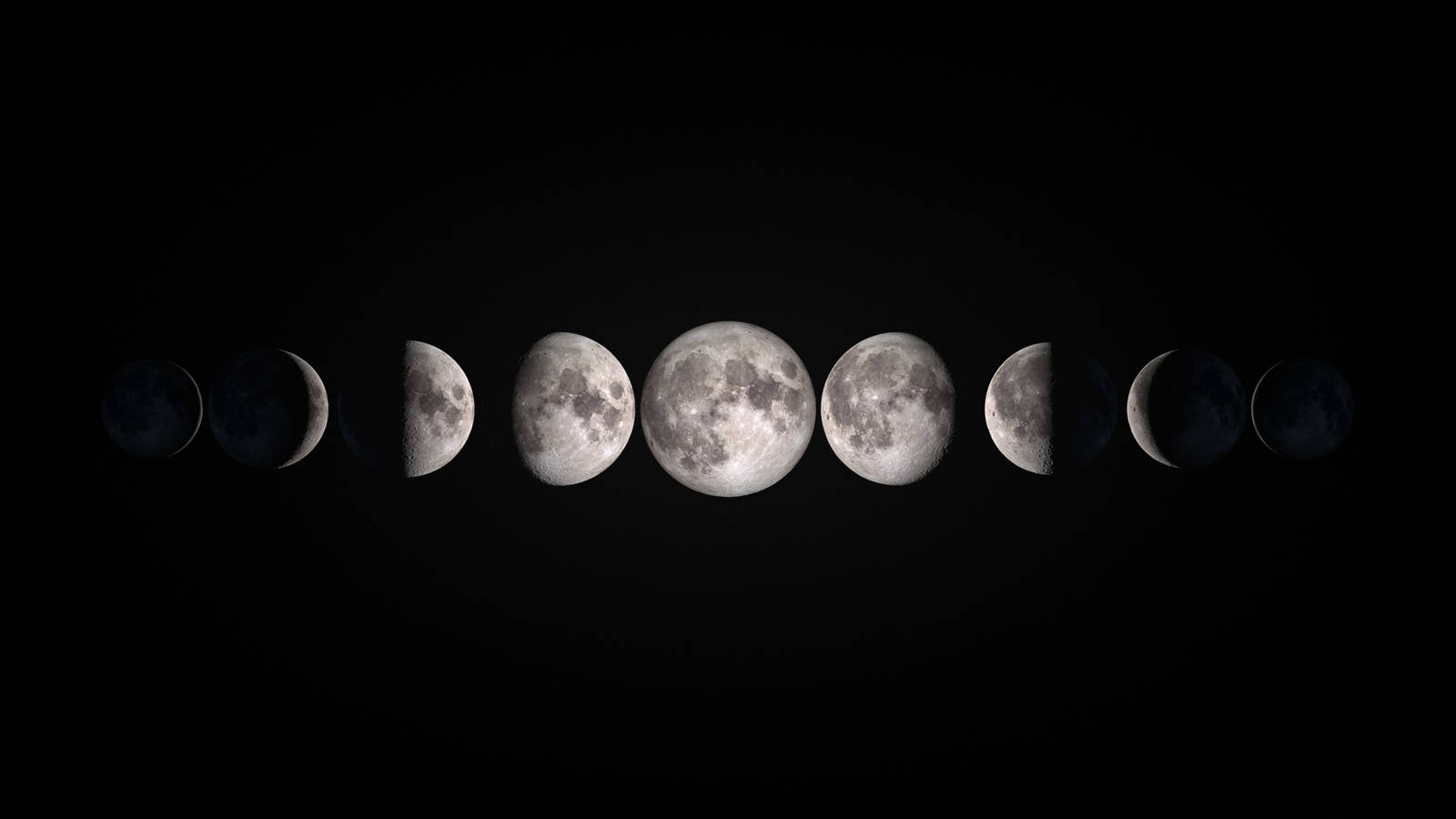 The Seven Phases Of The Moon In A Dark Sky Wallpaper