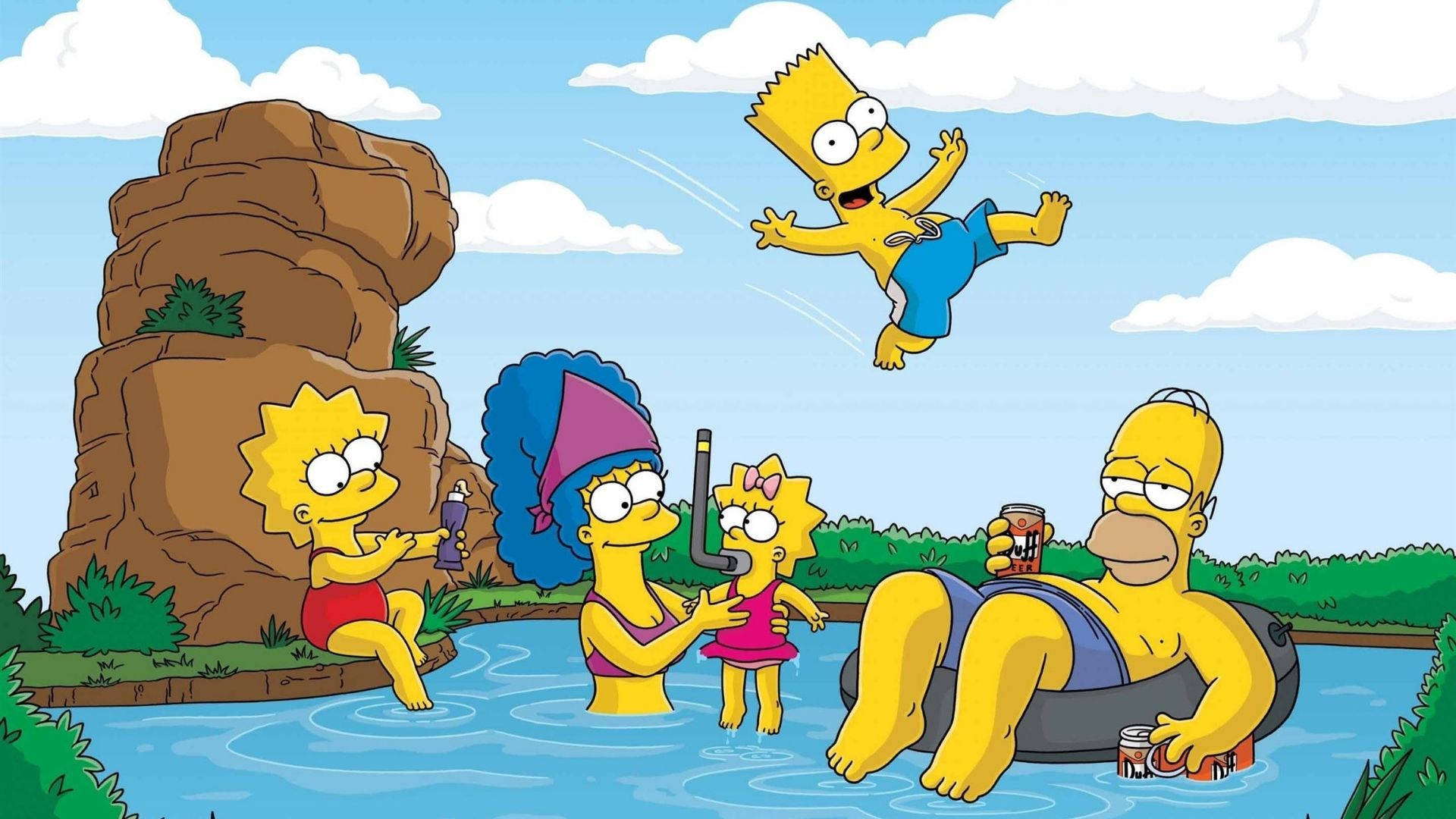 The Simpsons By The Lake Cartoon Wallpaper