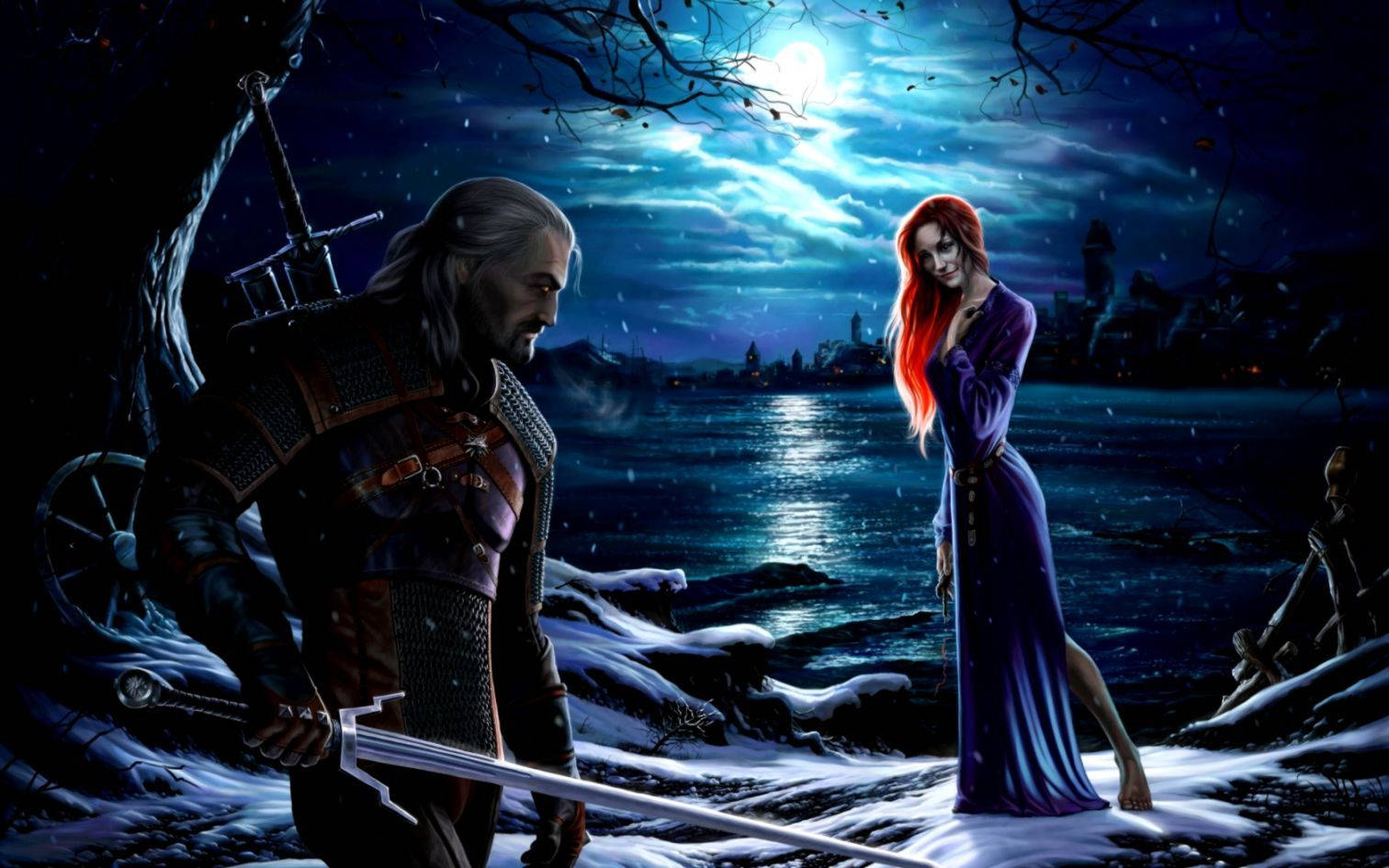 The Witcher 3 Geralt And Triss By The Lake Wallpaper