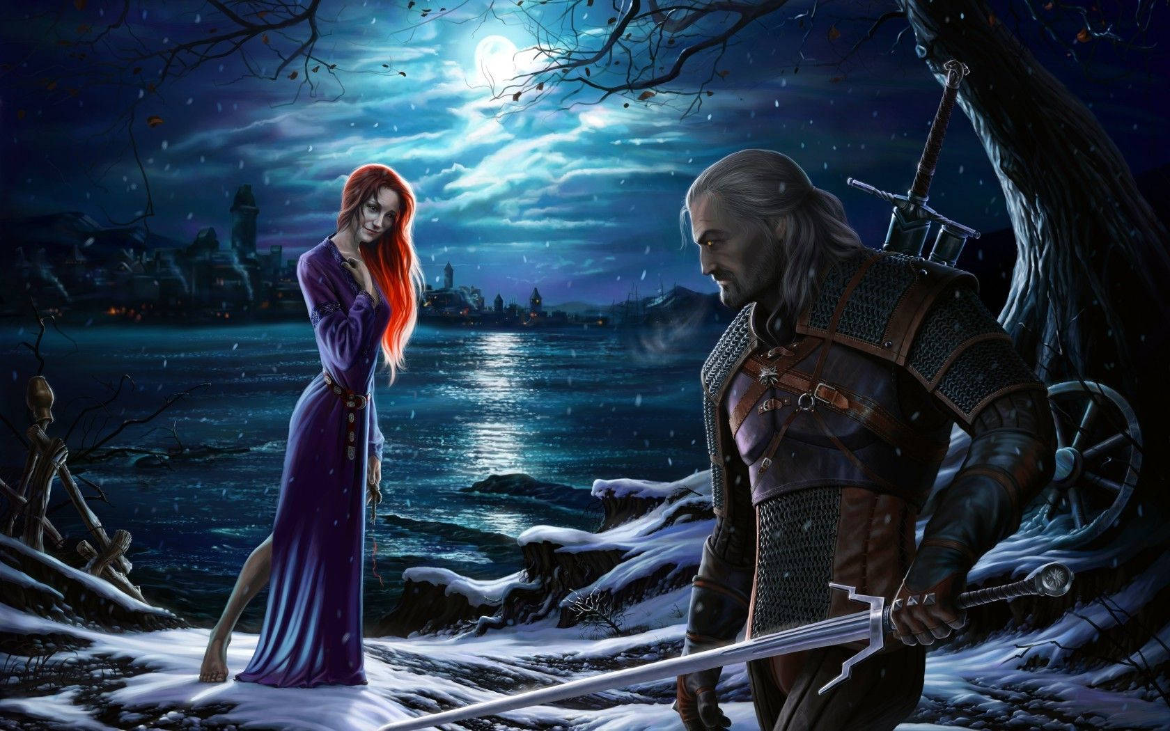 The Witcher 3 Geralt And Triss By The River Wallpaper