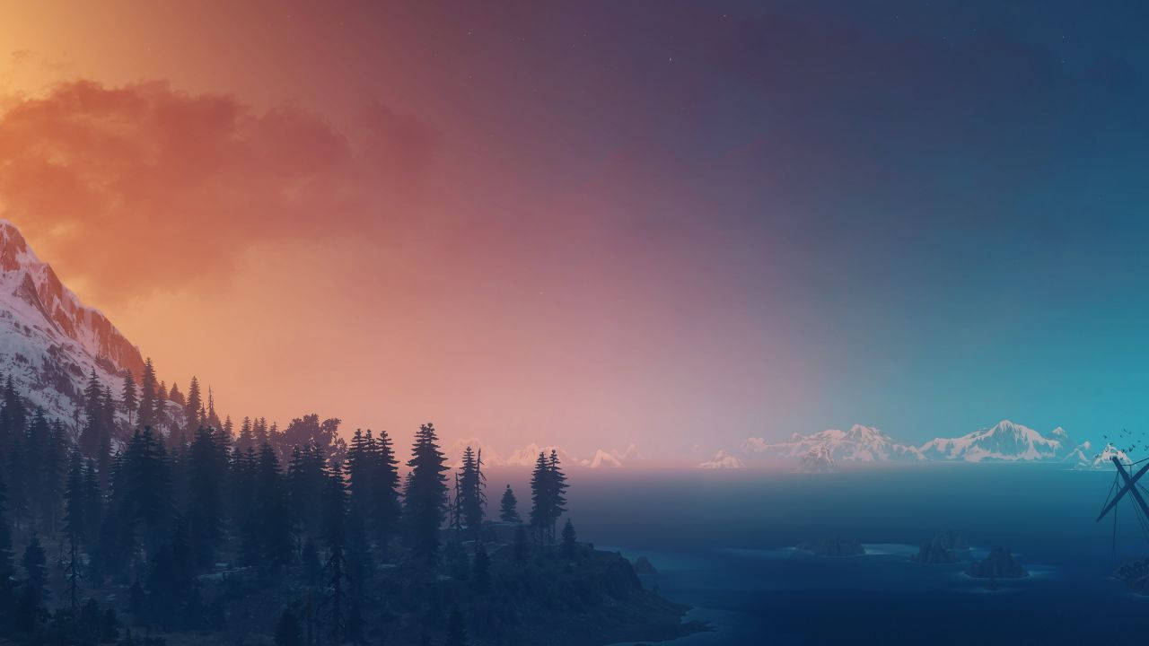 The Witcher 3 Wild Hunt Mountain Sunset Landscape Wallpaper