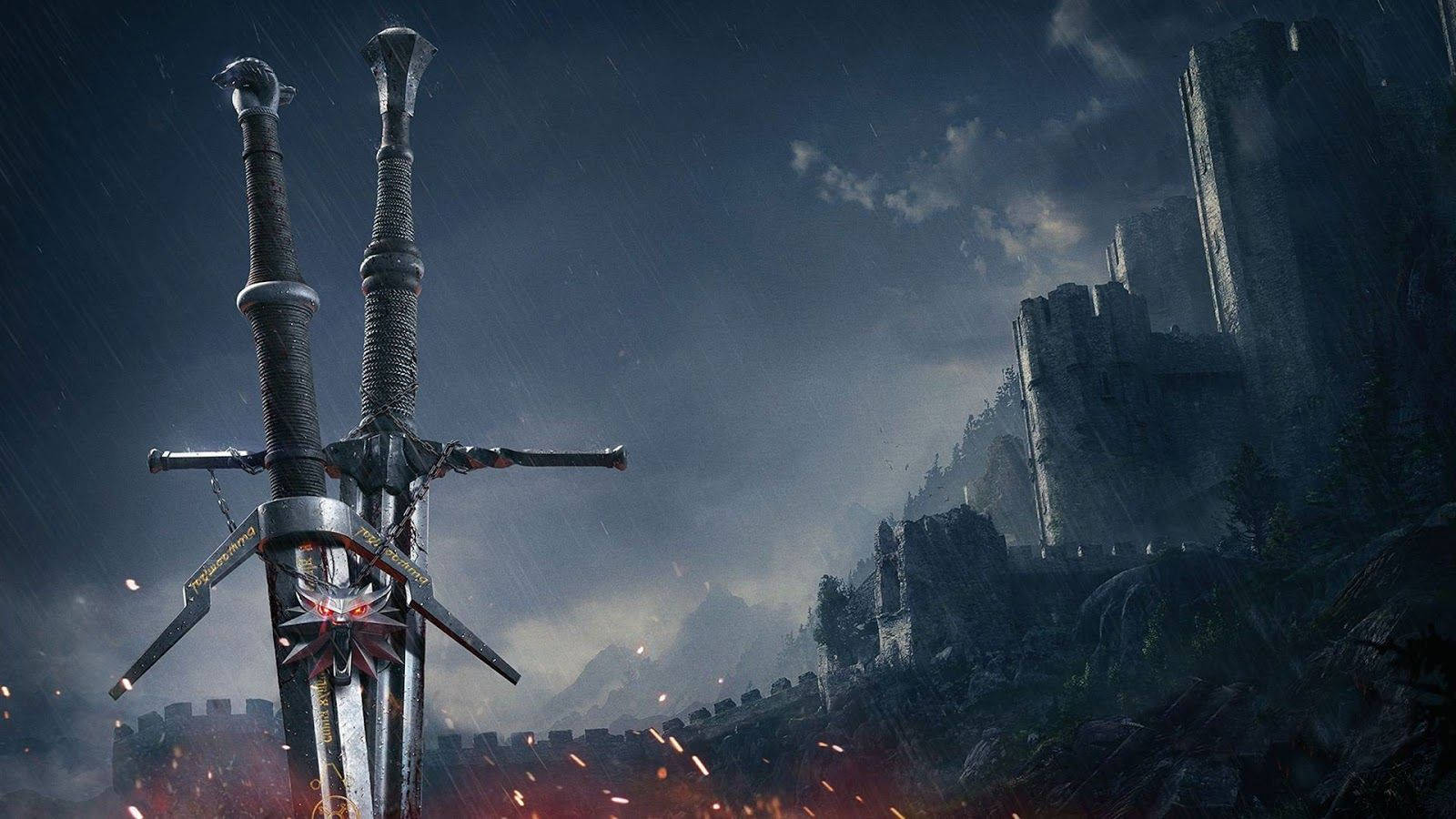 The Witcher 3 Wild Hunt Swords On Castle Wallpaper