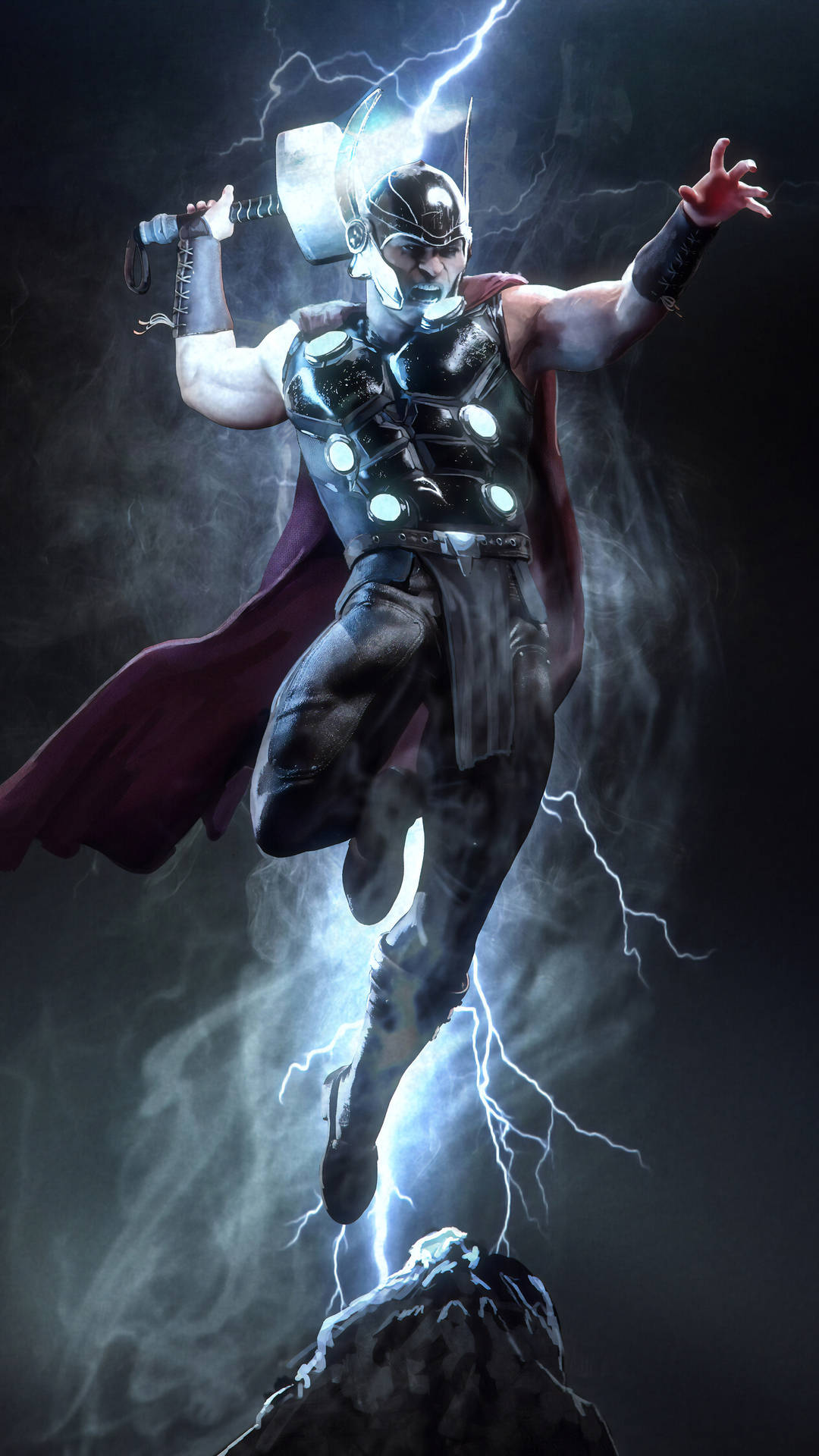 Thor Leaping Superhero Iphone Wallpaper