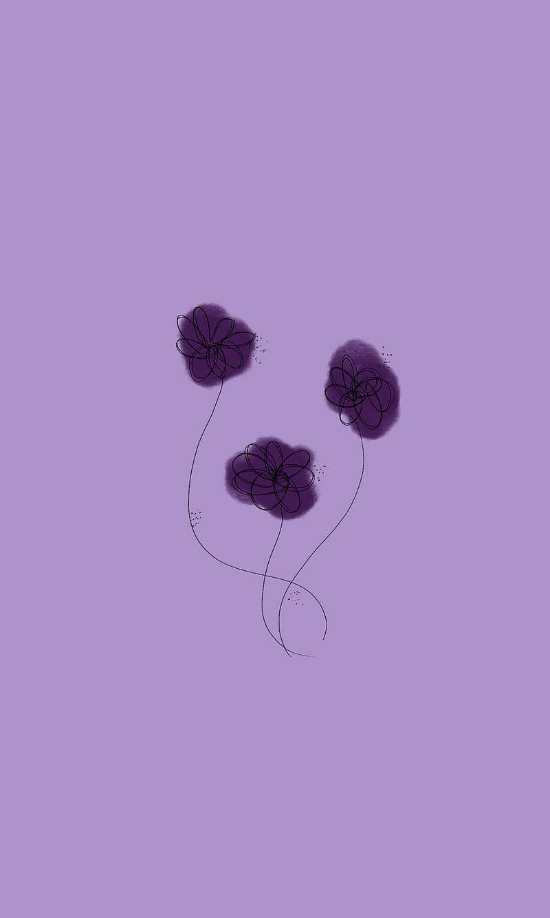 Three Kawaii Purple Flowers Wallpaper