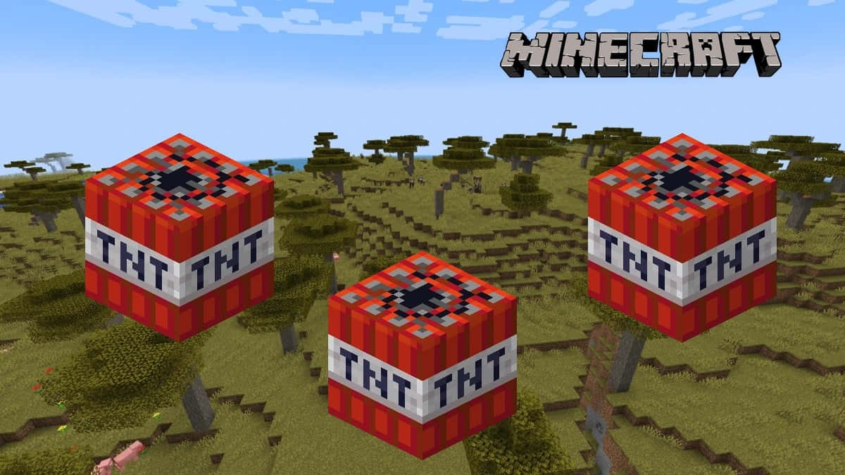 Three Red Minecraft Tnt Cubes Wallpaper