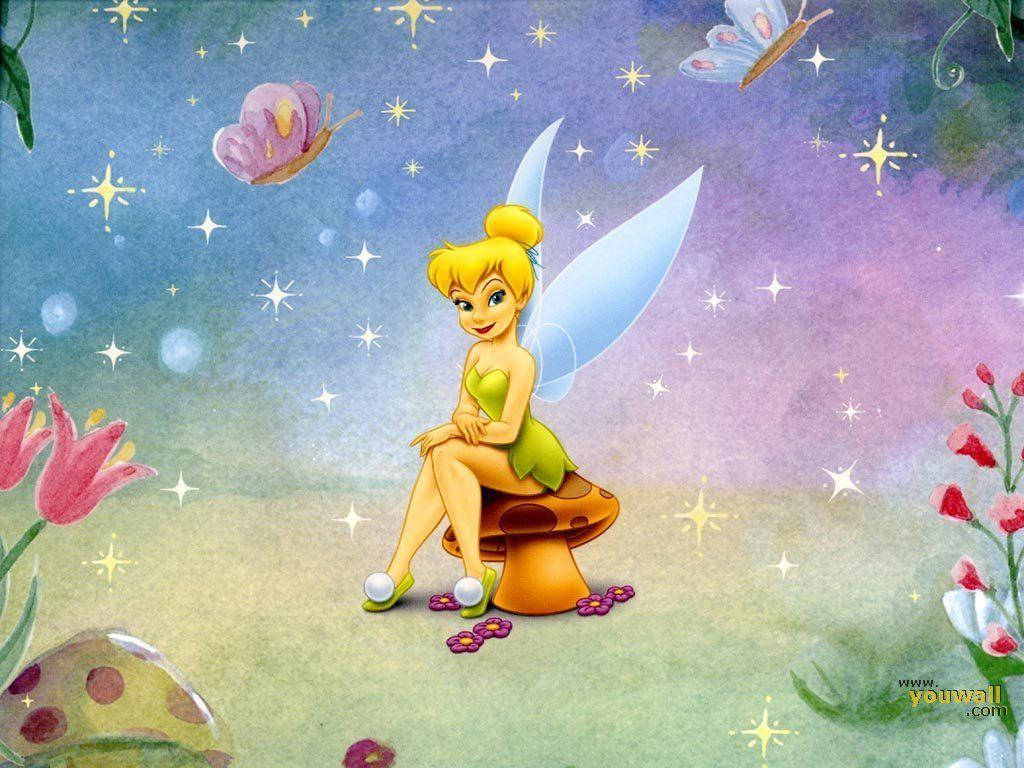 Tinkerbell Sitting On A Mushroom Wallpaper
